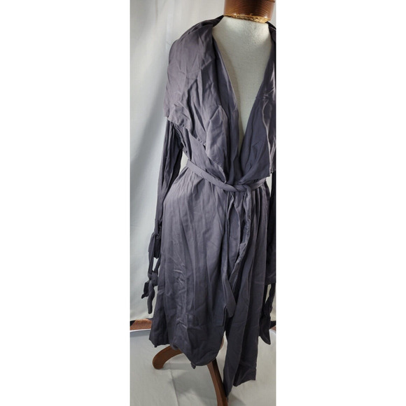 Thread & Supply Womens Medium Charcoal Maxi Belted Open 3/4 Tie Sleeve Cardigan - Picture 2 of 5